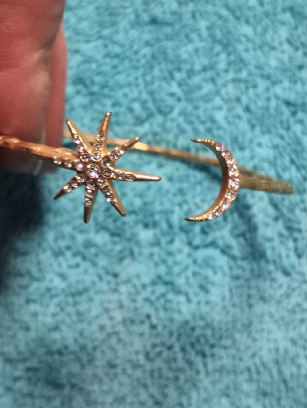 Gold Star and Moon Cuff Bracelet - Elegant Crystal Accent